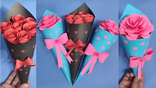 2 DIY Paper Flower BOUQUET  Bouquet making ideas  Birthday Gift idea [upl. by Bannister]