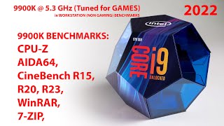 Overclocked 9900K 53 GHz benchmarks  AIDA64 Extreme CINEBENCH R15 CINEBENCH R20 CINEBENCH R23 [upl. by Kraft572]