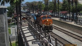 Railfanning Fullerton Station Amtrak Phase 1 Heritage Unit 156 RBRX 18520 and CP 9538 71014 [upl. by Reade]