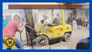 DESMONTAR RUEDAS MACIZAS A MONTACARGA HYSTER [upl. by Naxor]