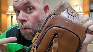 Review for BULLCAPTAIN Genuine Leather Sling Bag with USB Charging Port [upl. by Anivahs]