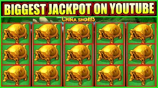 BIGGEST JACKPOT ON YOUTUBE HIGH LIMIT CHINA SHORES SLOT MACHINE [upl. by Rawde]