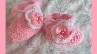 Lindos patucos bebe niña a crochet con flor tutorial 💖 [upl. by Sakiv]