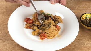 UNA PASTA ESTIVA GOLOSA SPAGHETTI PESCE SPADA MELANZANE E POMODORINI spaghetti pescespada [upl. by Nedi]