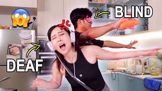 BLIND MUTE DEAF COOKING CHALLENGE  😓【Challenge Vlog】 [upl. by Natsirk]