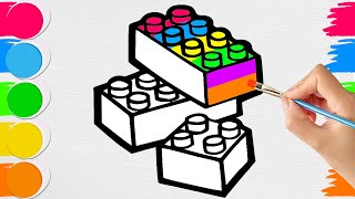 How to Draw Lego Pieces  Easy Drawing amp Painting  Step by Step [upl. by Del]