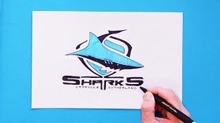 How to draw CronullaSutherland Sharks Logo National Rugby League [upl. by Lemkul]