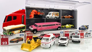 12 Types Tomica Cars ☆ Tomica opening and put in big convoy [upl. by Bebe]