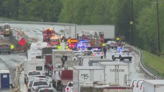 Jackknifed tractortrailer shuts down I485 Outer in Mecklenburg County [upl. by Anoved]