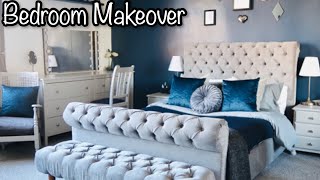 BEDROOM MAKEOVER  NAVY amp GREY MASTER BEDROOM  UK HOME RENOVATION [upl. by Htrowslle]