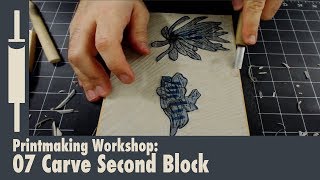 Linocut Printmaking Tutorial 07 Carving the Second Block [upl. by Aynor]