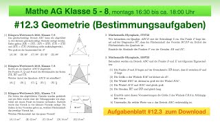 53  Mathe AG 5 bis 8 123 Geometrie Bestimmungsaufgaben  Mathe Olympiade  Känguru Wettbewerb [upl. by Negroj985]