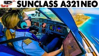 Airbus A321neo Cockpit Landing  Takeoff at Rhodes  Sunclass Airlines [upl. by Aerdnna386]