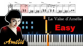 La Valse dAmélie  Yann Tiersen Easy piano tutorial  sheet music [upl. by Molahs]