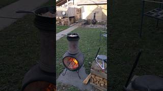 double chiminea ambience with sizzling bacon🔥🥓 chiminea woodfired bacon ASMR [upl. by Nylissej]