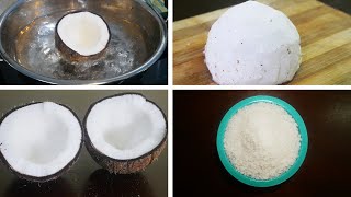 How to make Desiccated Coconut  Simple method of removing Coconut Flesh from Shell Coconut Powder [upl. by Auberbach]