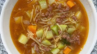 SOPA DE FIDEOS CON CARNE MOLIDA Y VERDURAS  ALE DE NAVA [upl. by Ecinnaj]