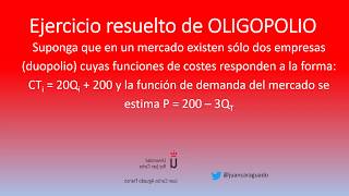 oligopolio ejercicio resuelto Cournot y Stackelberg [upl. by Leif]