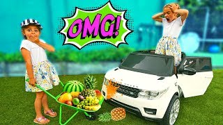 GISELE amp CLAUDIA PRETEND PLAY WITH FRUIT COLORS IN GARDEN FUNNY VIDEO EDUCATIONAL By LAS RATITAS [upl. by Acinomal]