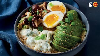 Porridge salato guarniti con Gorgonzola DOP avocado sesamo uova cipollotti e funghi [upl. by Frerichs]