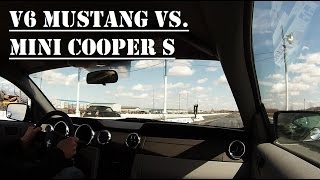 Ford Mustang V6 vs Mini Cooper S 14 Mile Drag Race 2 [upl. by Alikahs]