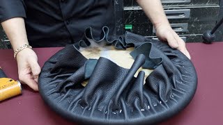 HOW TO UPHOLSTER A ROUND LEATHER BAR STOOL [upl. by Aihsat]