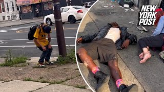 Shocking video shows zombielike addicts at ‘ground zero’ of Philadelphia’s ‘tranq’ epidemic [upl. by Aiuqat]