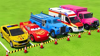 TRANSPORTING POLICE CAR FIRE DEPARTMENT AMBULANCE VEHICLES WITH TRUCKS  FS22 [upl. by Onia]