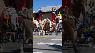 Cheyenne Frontier Days Grand Parade shorts Cowgirls Riding on Horses Stand Up Horse Riding Wyoming [upl. by Brookes]