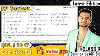 Ex 51 Q1 to Q17  RD Sharma Class 9  Chapter 5 Factorisation  MD Sir 9 [upl. by Acenom384]