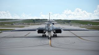 B1 Bombers Take Off SideBySide Simultaneously From Guam [upl. by Wesla]