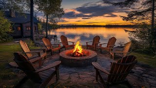 Cozy Autumn Lakeside Cabin with Fire Pit Relaxing Nature Sounds for Calm and Serenity [upl. by Lorianne804]