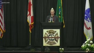 Dozens gather for fallen Okanogan Co firefighters memorial service [upl. by Rafa]