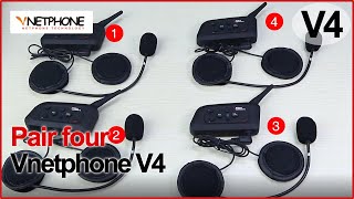 VNETPHONE V4  Pair four V4 motorcycle helmets bluetooth intercom [upl. by Andee]