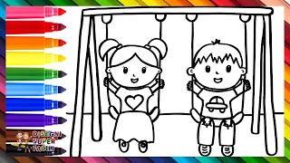 Disegnare E Colorare Bambini Sullaltalena 👧👦🌈 Disegni Per Bambini [upl. by Okechuku]