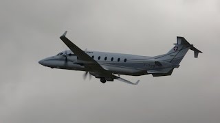 Raytheon Beech 1900D Swiss Air Force departure on Monday RIAT 2014 T729 [upl. by Ashil383]