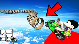 FRANKLIN TRIED IMPOSSIBLE SNAKE PIPE MEGARAMP PARKOUR CHALLENGE BY BIKES GTA 5  SHINCHAN and CHOP [upl. by Nanreik]