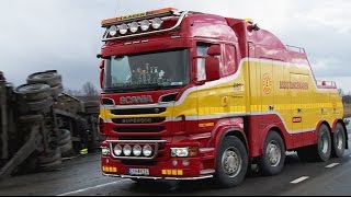 Scania R560 8x4 Heavy Recovery of 4 axle container trailer  Sweden [upl. by Schlicher506]