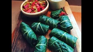 Raw Vegan Collard Green Wraps Easy How To  Tahini dip [upl. by Akina]