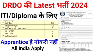 DRDO FitterElectricianCOPATurnerMachinistEM Latest Recruitment Apprentice 2024 [upl. by Aliakim]