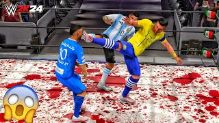 WWE 2K24  Ronaldo amp Messi vs Vinicius Mbappe amp Neymar  3 on 2 Elimination Handicap Match [upl. by Adine]