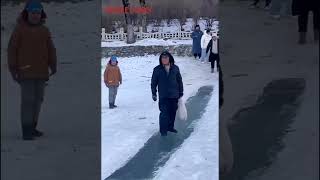 Visiting Southerners vs native Northerners in ice gliding in NE China [upl. by Amargo]