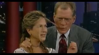 David Letterman criticised for sucking on Jennifer Anistons hair in interview [upl. by Ahseihs]