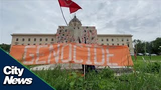 Camps at Manitoba Legislature remain despite eviction notice [upl. by Mayyahk280]