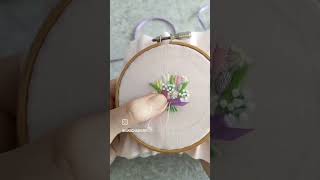 パステルカラーのチューリップ花束刺繍🪡制作動画 embroidery 刺繍 ブローチ ヘアゴム ハンドメイドhandembroidery 花束 handmade ビーズ刺繍 [upl. by Issim69]