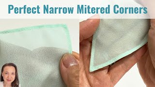 How to sew Very Narrow Roll Hem Corners on Fine Fabric  Narrow Mitered Corners [upl. by Siuqramed]