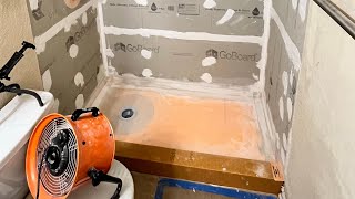 Kerdi shower pan install with go board [upl. by Isyak]