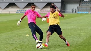 Neymars first training session 11082014 [upl. by Oiramaj]