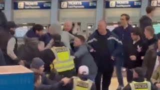 Millwall and Portsmouth fans bump into each other at Waterloo Station [upl. by Massingill]