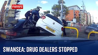 Wales Car upended as Swansea drug dealers fail to escape police [upl. by Iruyas]